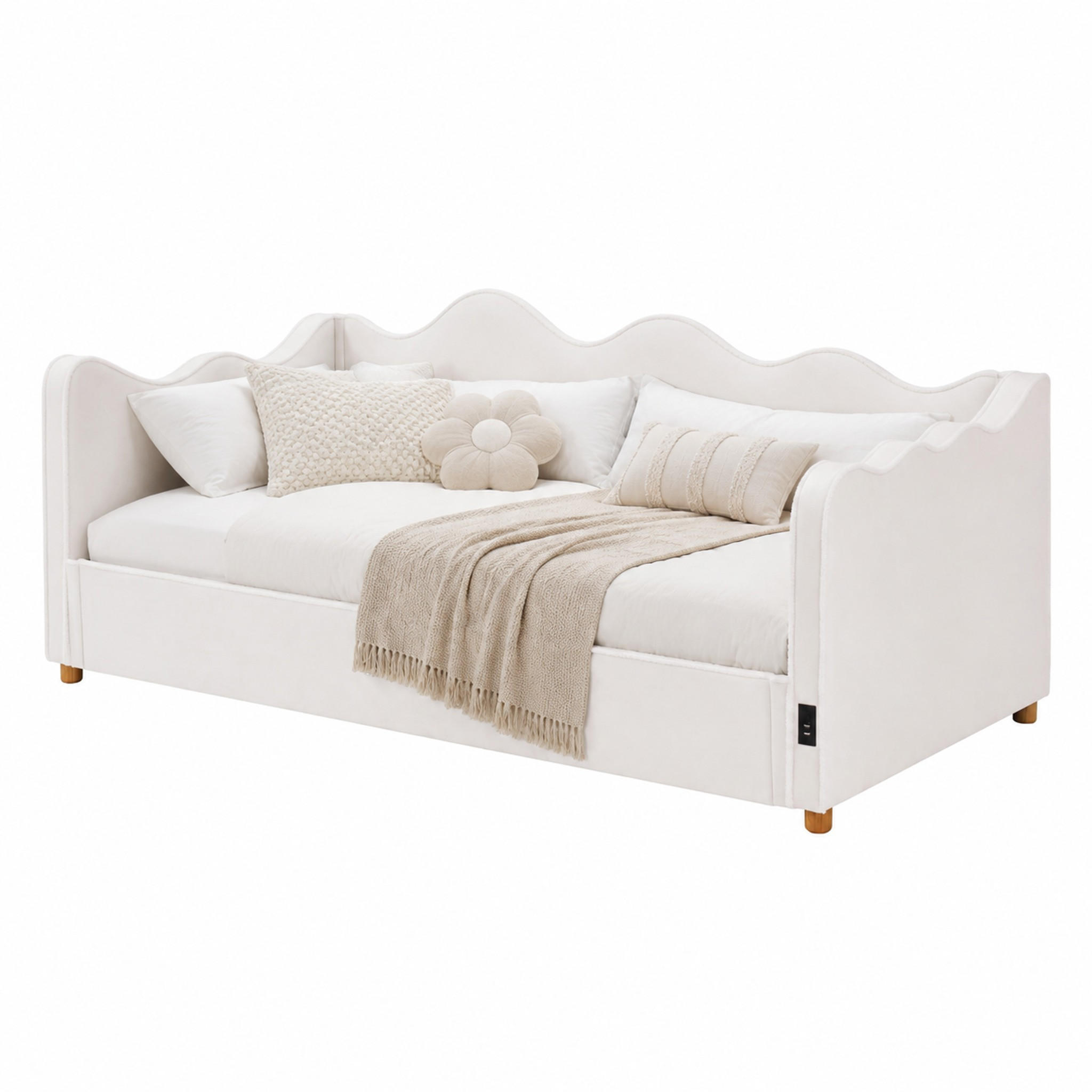 BETT mit Stauraum 90x200 cm Samt Beige - Beige, Metall (90/200cm) - Meubliv