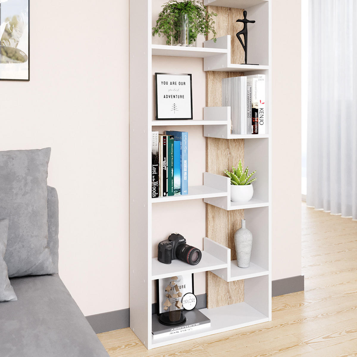 RAUMTEILER Fico Sonoma 61 x 160.2 cm - Weiß/Sonoma Eiche, Holzwerkstoff (61/160.2/22.1cm) - Vicco