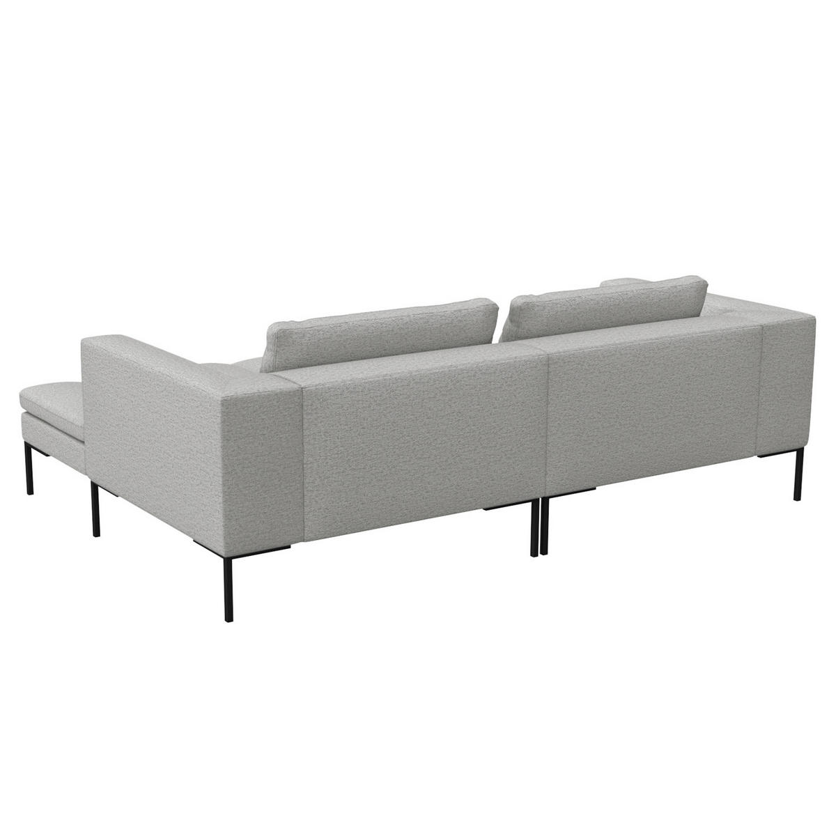 ECKSOFA mit breitem Ottomane - Webstoff - Hellgrau/Schwarz, Textil/Metall (244/170cm) - home24