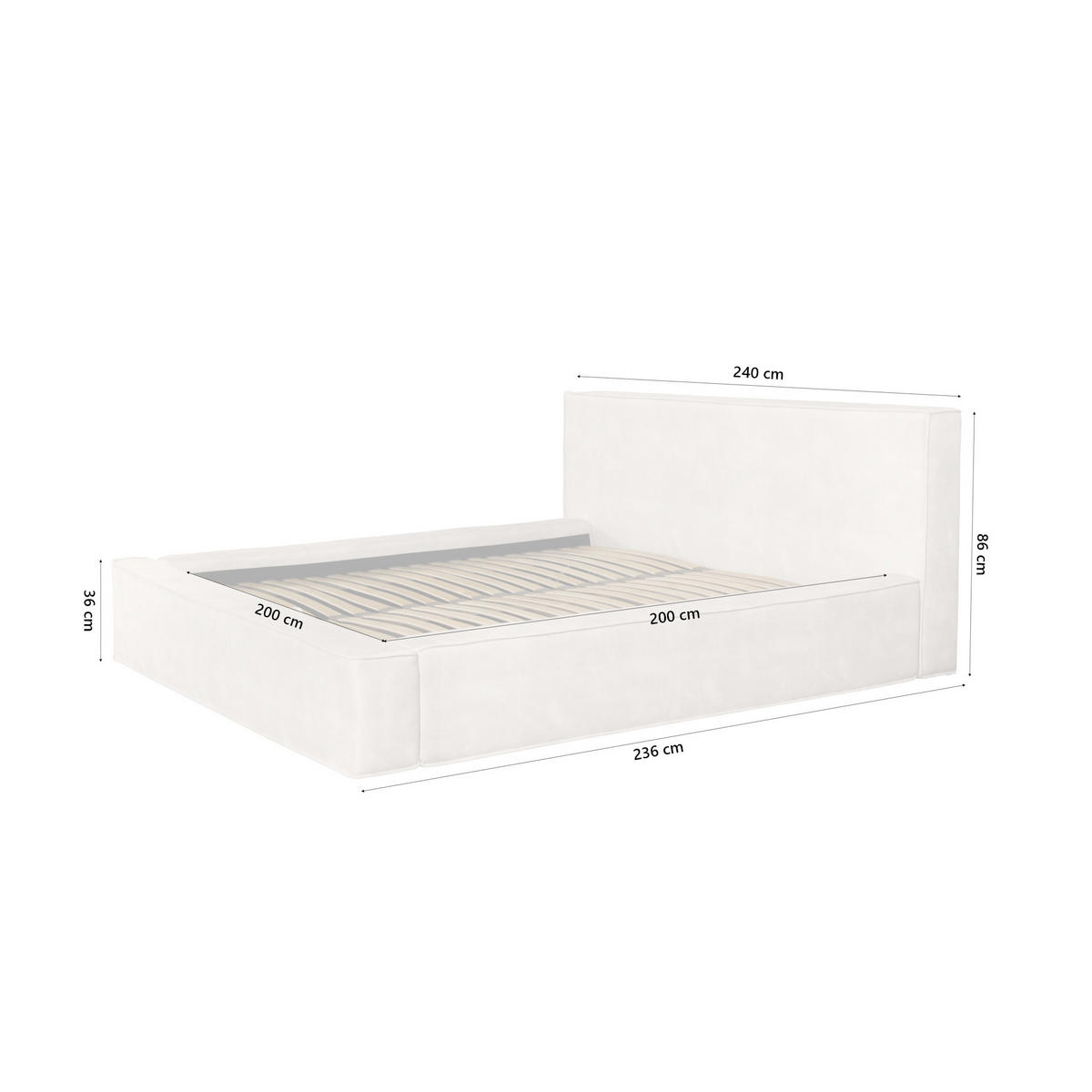 POLSTERBETT Mummo 200x200 cm, Creme - Weiß, Textil (200/200cm) - Fedve
