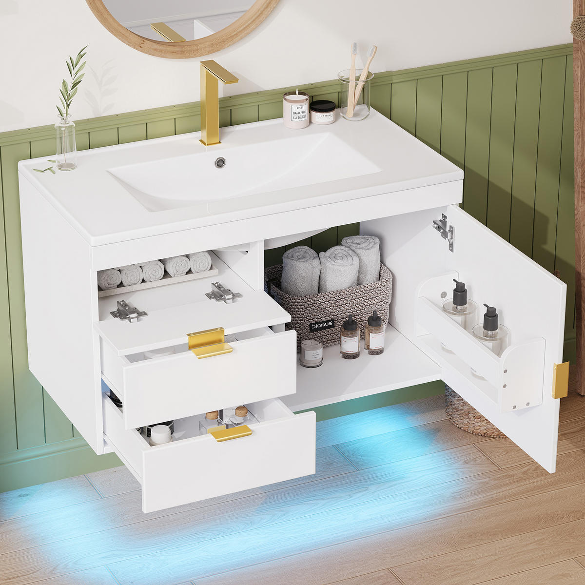 WASCHTISCHUNTERSCHRANK 76cm LED App Keramik Waschbecken Weiß - Weiß, Holzwerkstoff (76/51/46cm) - FLIEKS