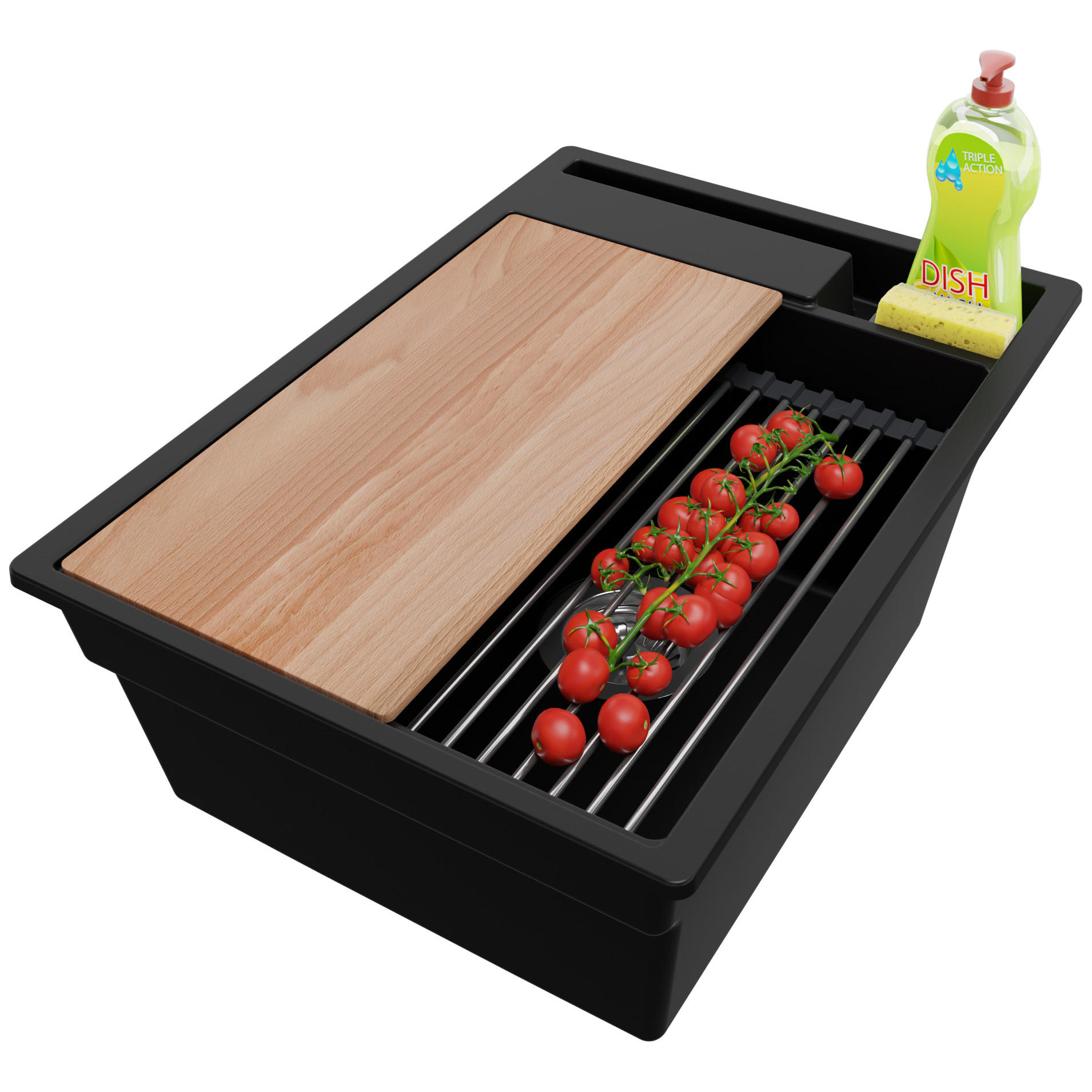 SPÜLBECKEN Oslo, 2-er set Schwarz 38/53 cm, 1 Becken + Ablauf-Set ab 40er Unterschrank - Chromfarben/Beige, Kunststoff (38/20/53cm) - Primagran
