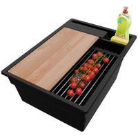 SPÜLBECKEN Oslo, 2-er set Schwarz 38/53 cm, 1 Becken + Ablauf-Set ab 40er Unterschrank - Chromfarben/Beige, Kunststoff (38/20/53cm) - Primagran