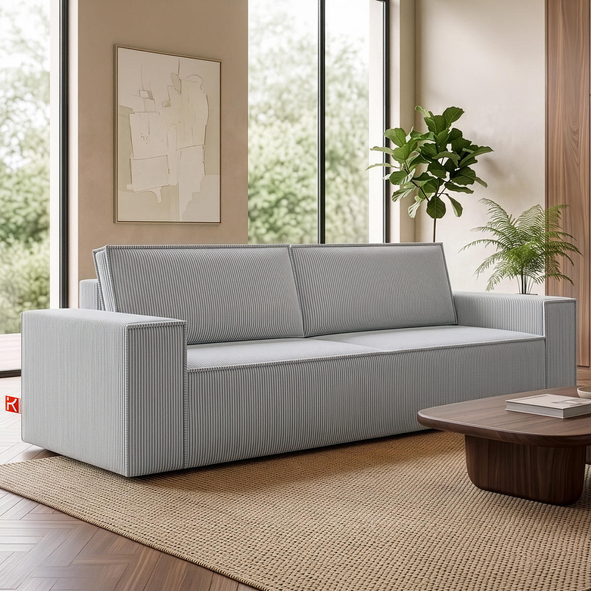3-SITZER-SCHLAFSOFA NAPI in Pet Friendly Cord-Stoff, hellgrau - Hellgrau/Schwarz, Textil (244/89/101cm) - KONSIMO®
