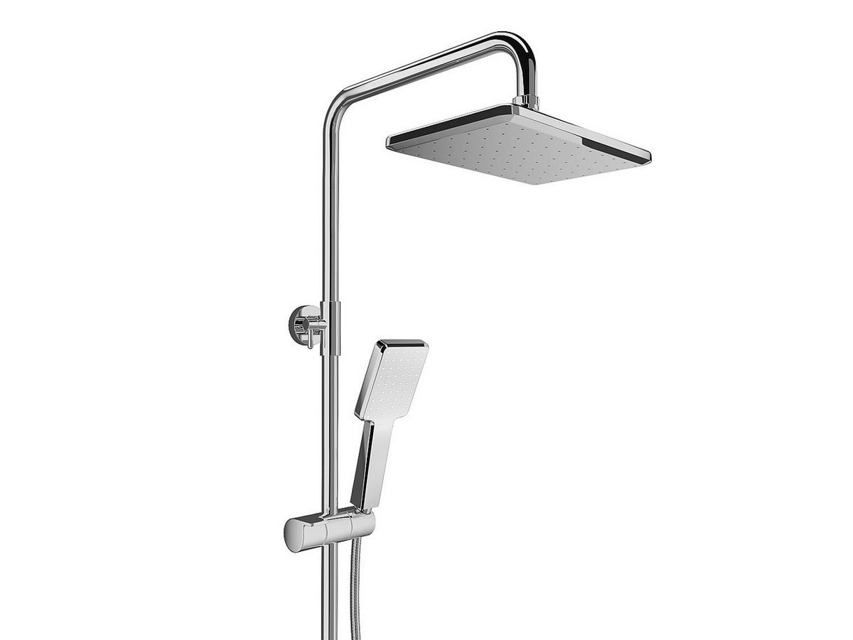 DUSCHSÄULE mit Ablage - Edelstahl - Nickel gebürstet - Höhenverstellbar - JIZEO - Silberfarben, Metall (40/126/35.5cm) - Vente-Unique