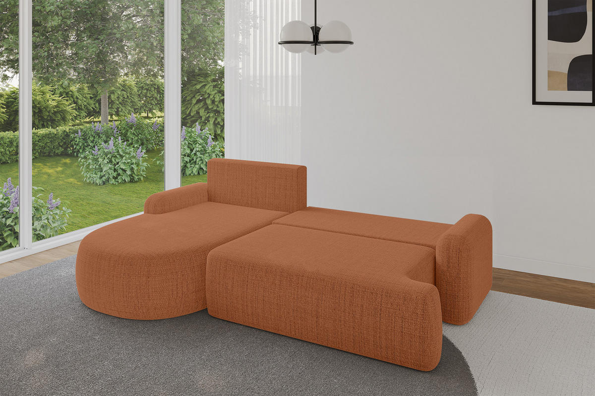 WOHNLANDSCHAFT mit Schlaffunktion und Bettkasten LIRA-L - 264x172x89 Apricot - Orange, Holzwerkstoff/Textil (264/172cm) - ALTDECOR