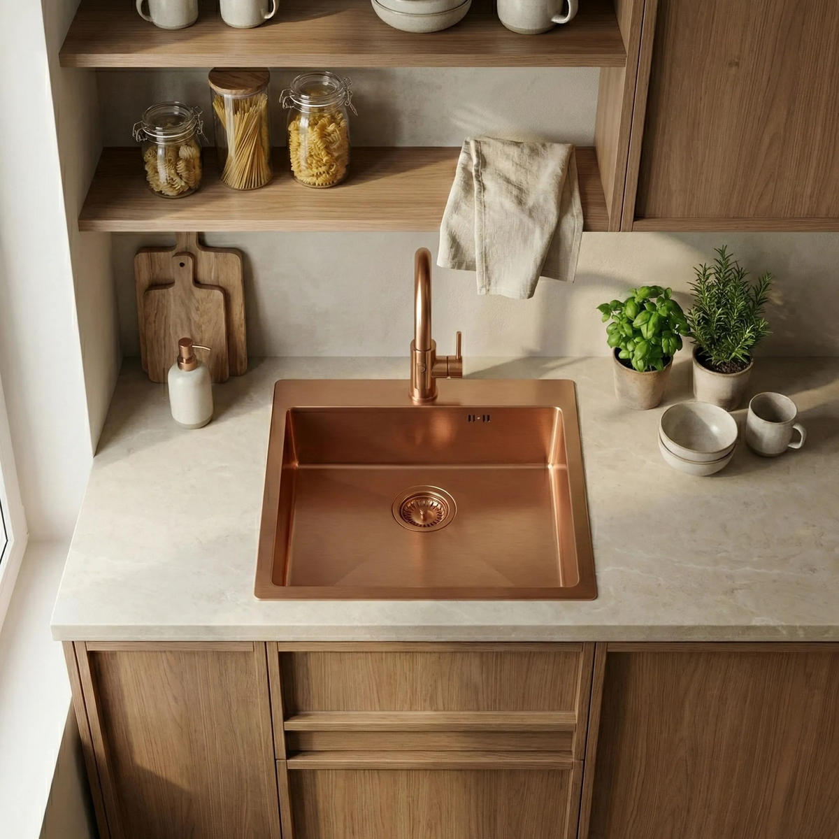 EDELSTAHLSPÜLE Rea Leo 50 Brush Copper ohne Küchenarmatur - Kupferfarben, Metall (45/18.5/50cm) - REA