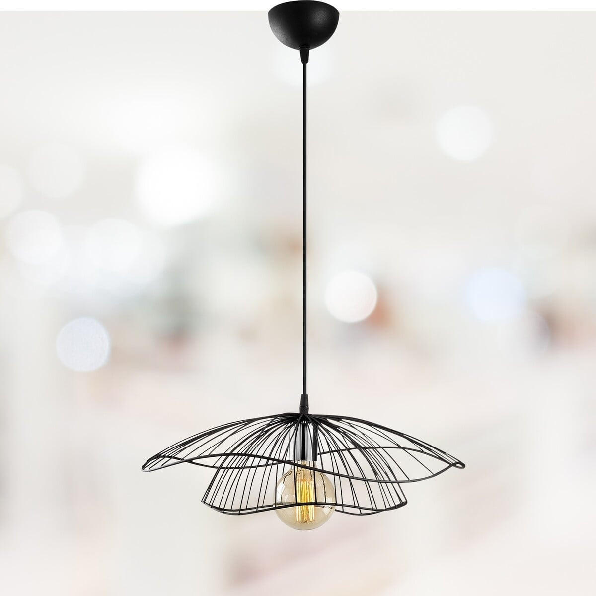 DRAHT-PENDELLEUCHTE aus metall - fleur 50/50/111 cm - Schwarz, Metall (35/50/111cm) - Calicosy