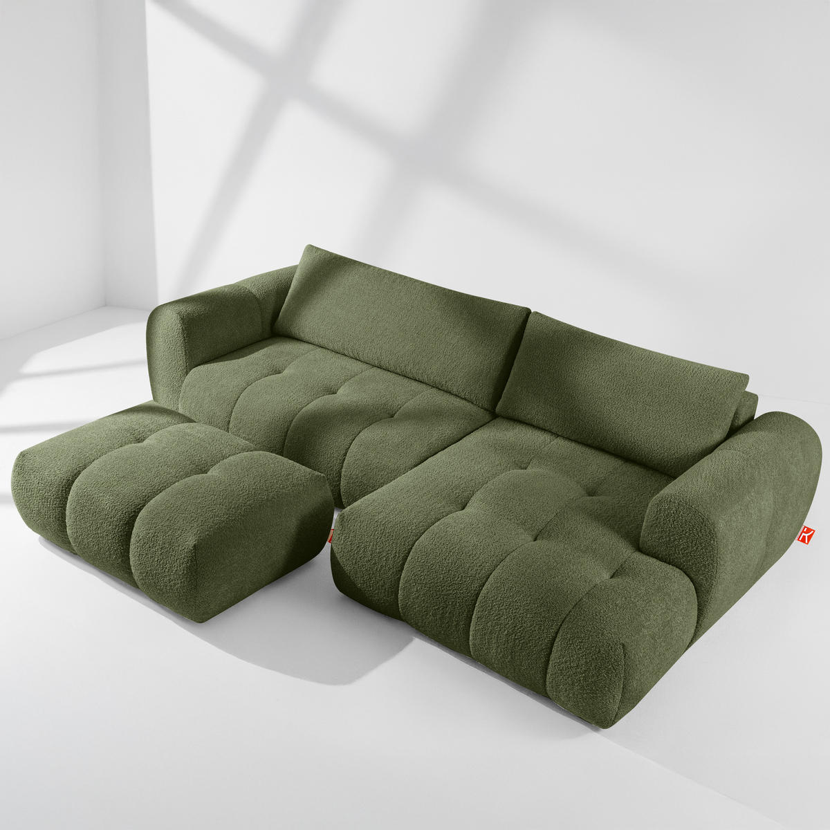 ECKSOFA RECHTS LIRA, Olivgrün, Bouclé - Olivgrün, Holz/Holzwerkstoff (295/112cm) - KONSIMO®