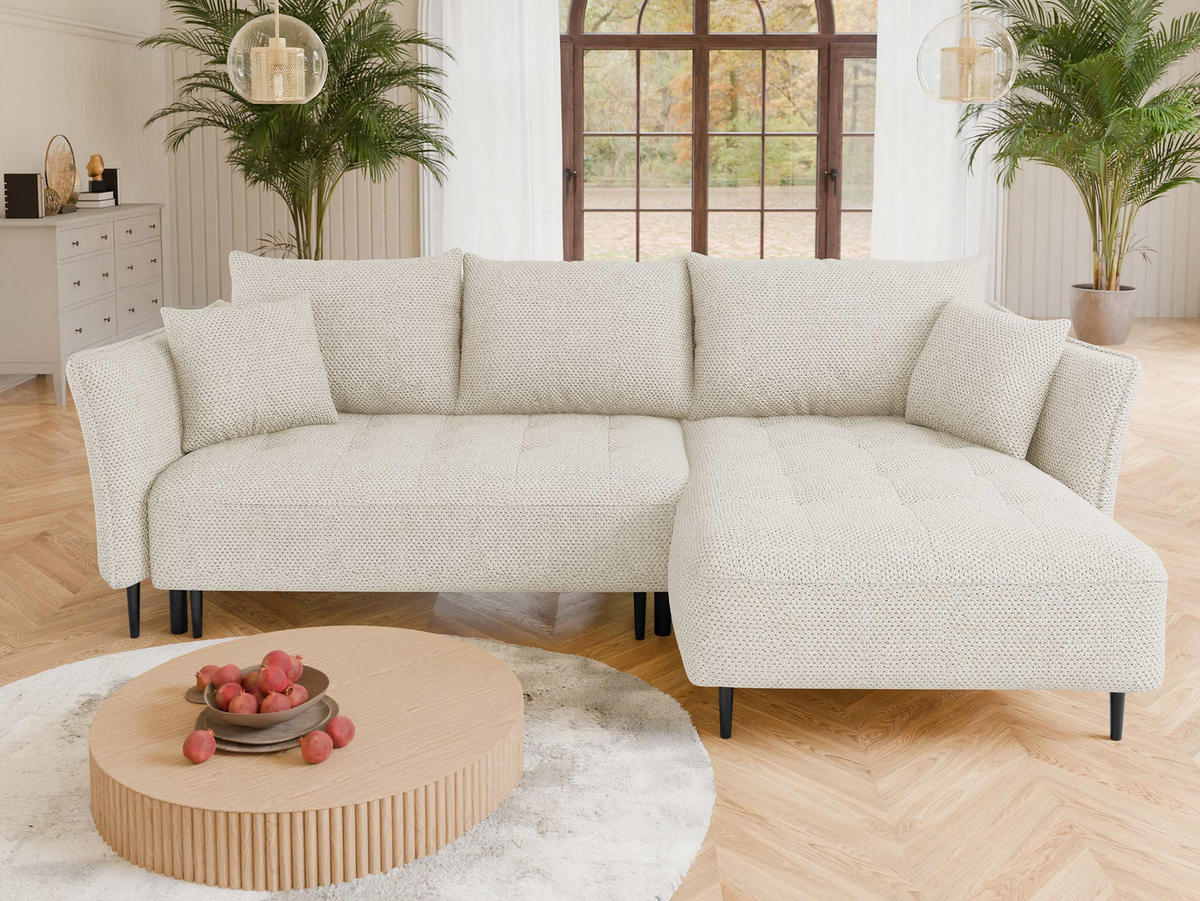 ECKSOFA Bari, Seite: Rechts - Creme/Schwarz, Holz/Textil (276/158cm) - MIRJAN24
