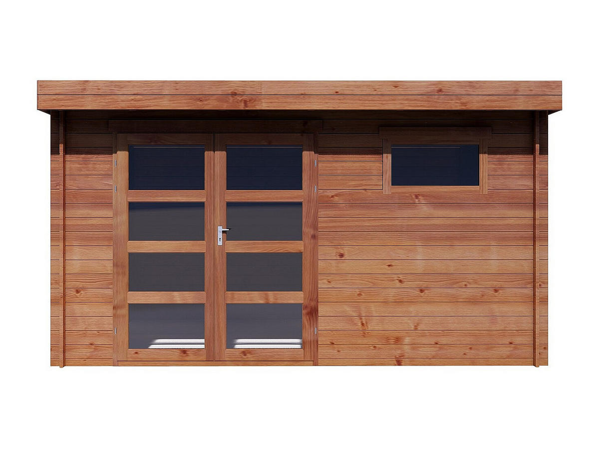 SCHREBERGARTENHAUS - 388 cm x 388 cm - Holz, Platte, Glas - Naturfarben Dunkel - CORALIO - Naturfarben, Glas/Holz (388/203.3/388cm) - Vente-Unique