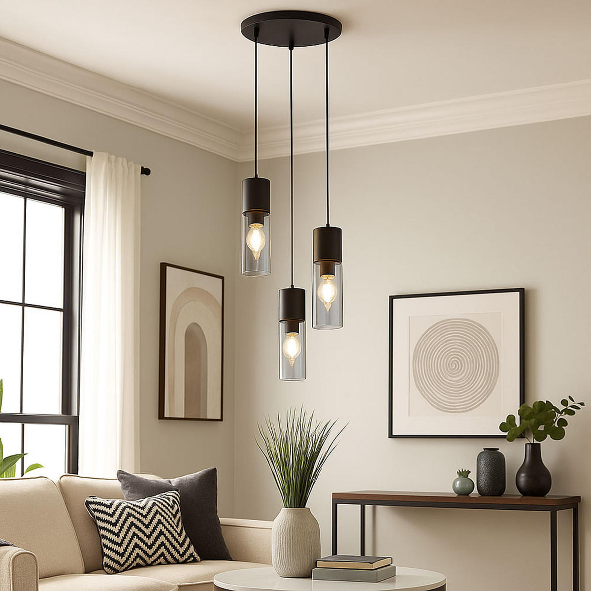 HÄNGELEUCHTE Metall Rauchglas Grau - Schwarz, Metall (30/30/150cm) - Globo Lighting