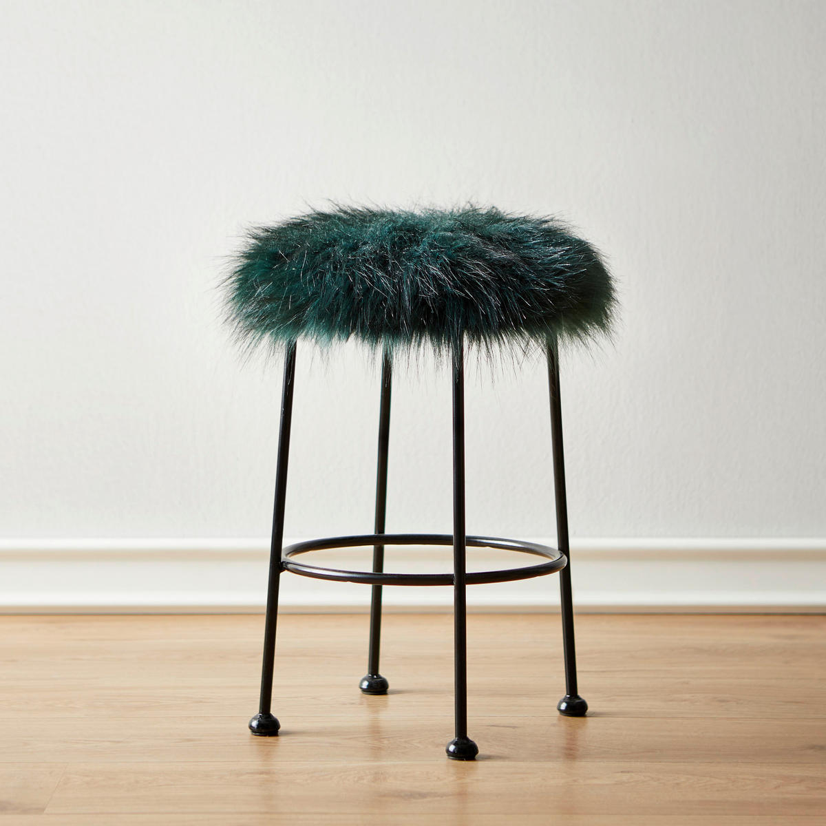 HOCKER Luzie Dunkelgrün Kunstfell - Grün, Fell (30/50/30cm) - Bessagi Home