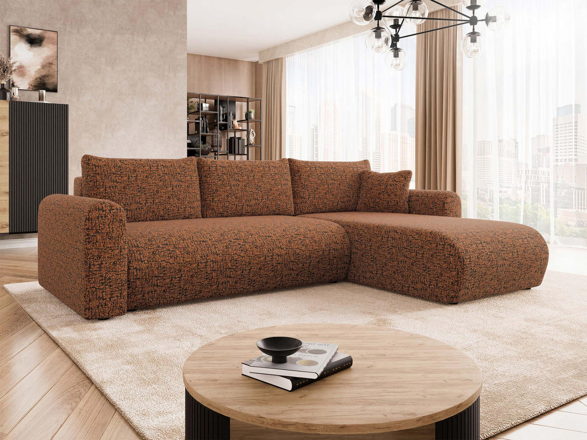 ECKSOFA Eliwo - Schwarz/Bronzefarben, Holz/Textil (252/158cm) - MIRJAN24