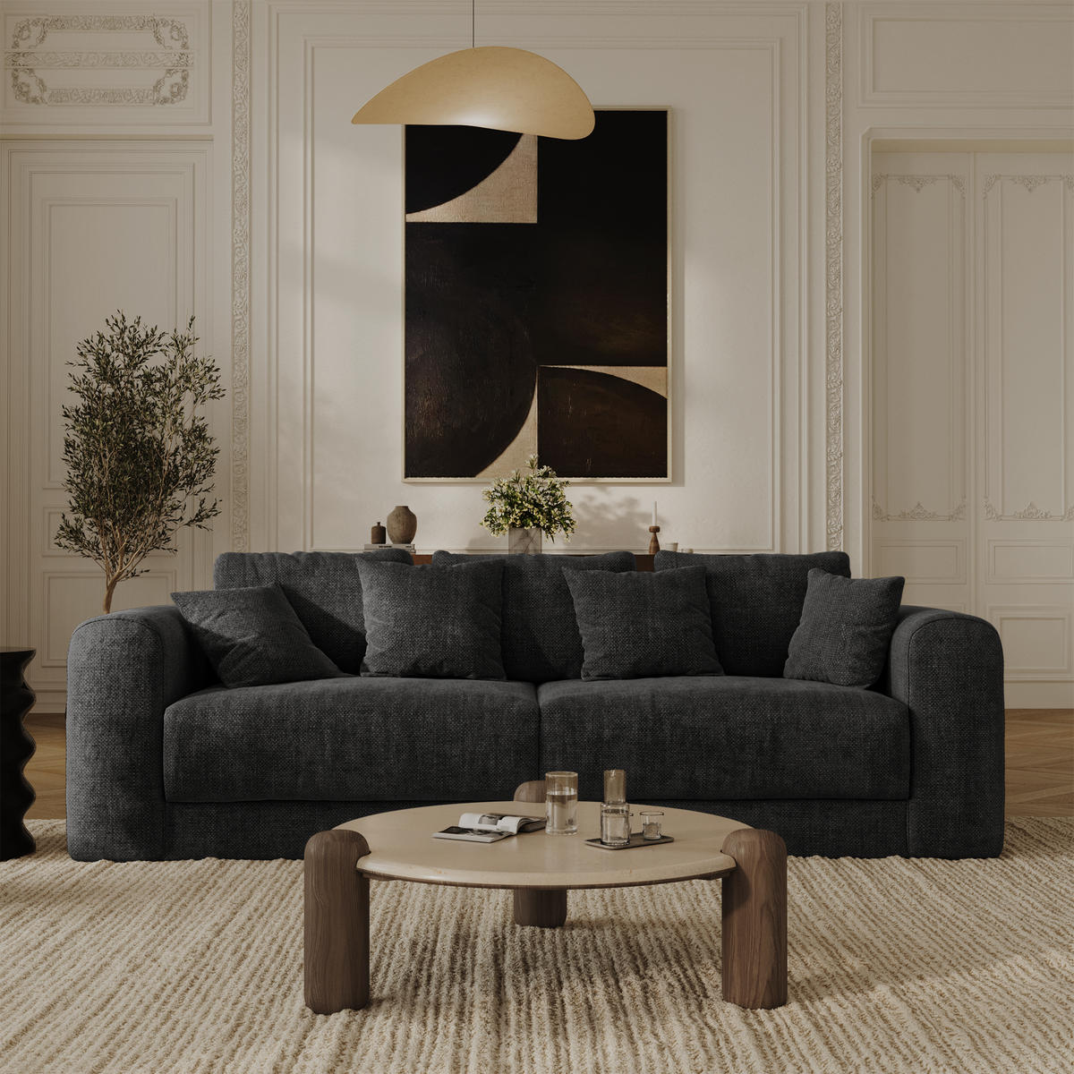 SCHLAFSOFA mit Stauraum in Nussbaum RIO Köpergewebe Dunkles Anthrazit 250cm - Dunkelgrau/Anthrazit, Textil (250/90/95cm) - Sia Home