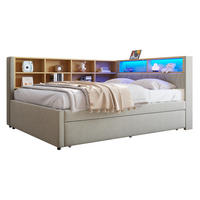 POLSTERBETT 140/200 cm aus Flanell mit LED-Leuchten und Stauraum, Hellgrau - Hellgrau, Textil (140/200cm) - OKMYHOME