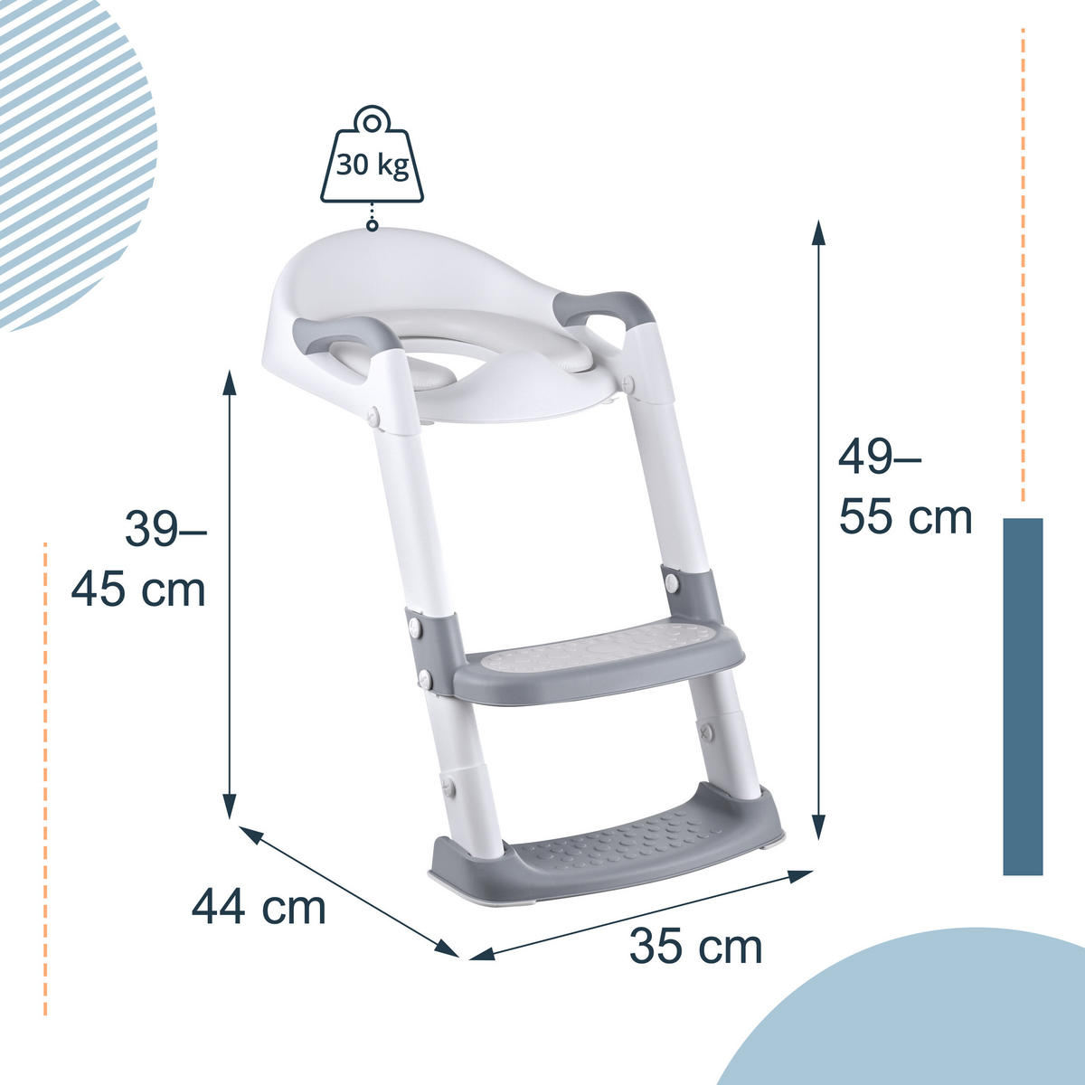 TOALETNÉ SEDADLO Sivo-biele s rebríkom - viacfarebná, plast (35/55/44cm) - Relaxdays