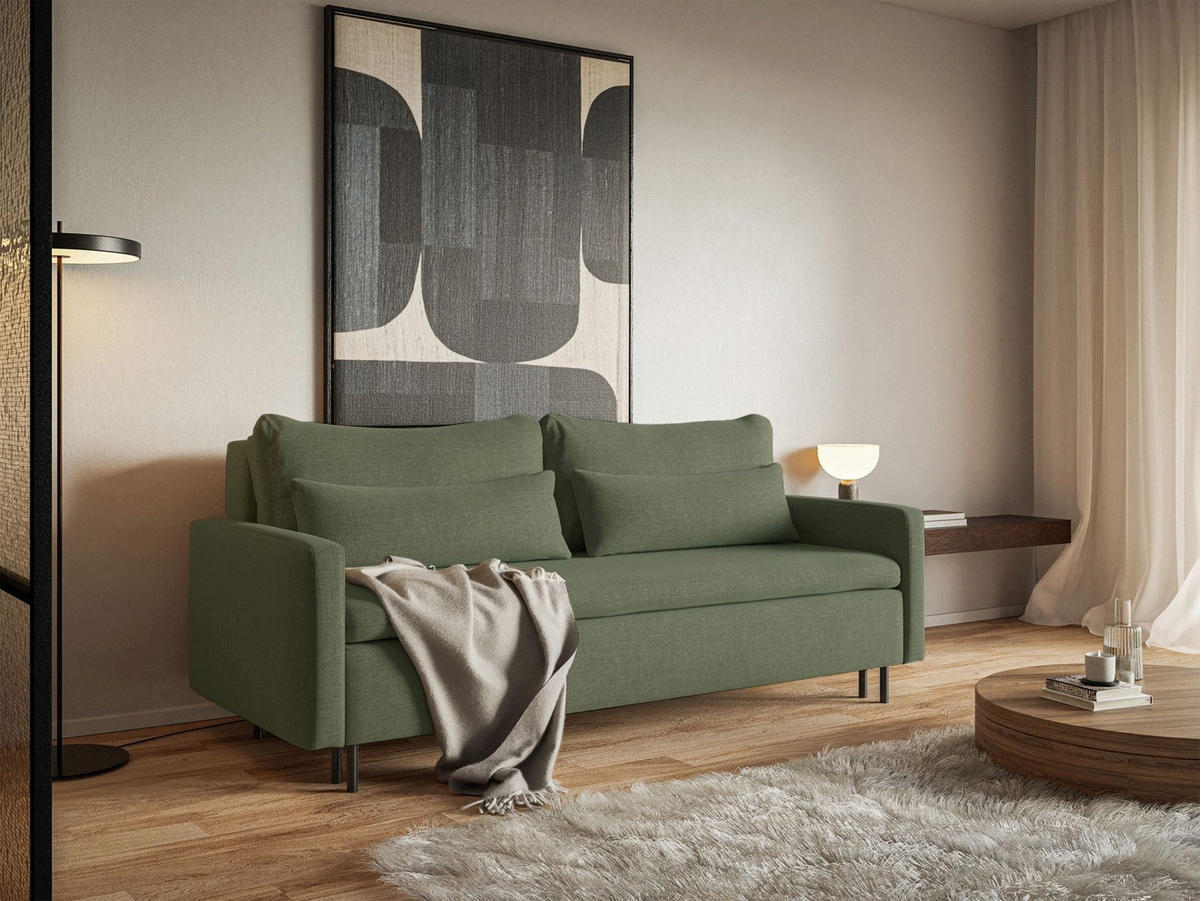 3-SITZER SOFA Umpro Chenille Dunkelgrün - Dunkelgrün/Schwarz, Textil/Metall (220/96/95cm) - Selsey