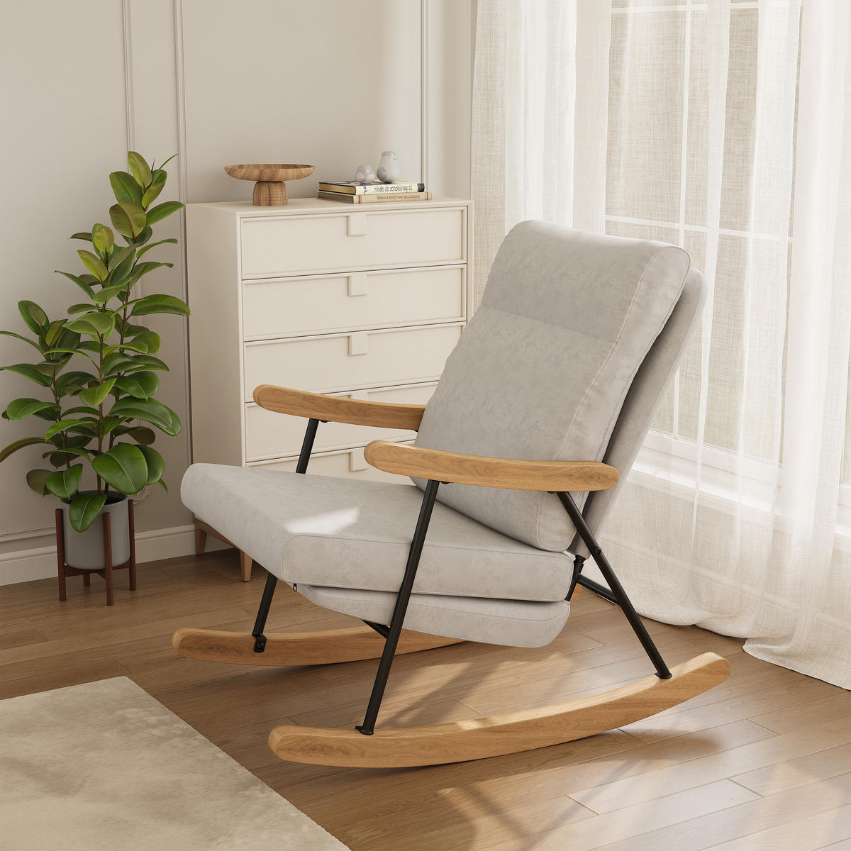 SCHAUKELSTUHL Grau aus Leinen, Polsterstuhl mit Metallgestell, 97 x 64 x 94 cm - Grau, Holz/Textil (64/94/97cm) - PARAFTA HOME