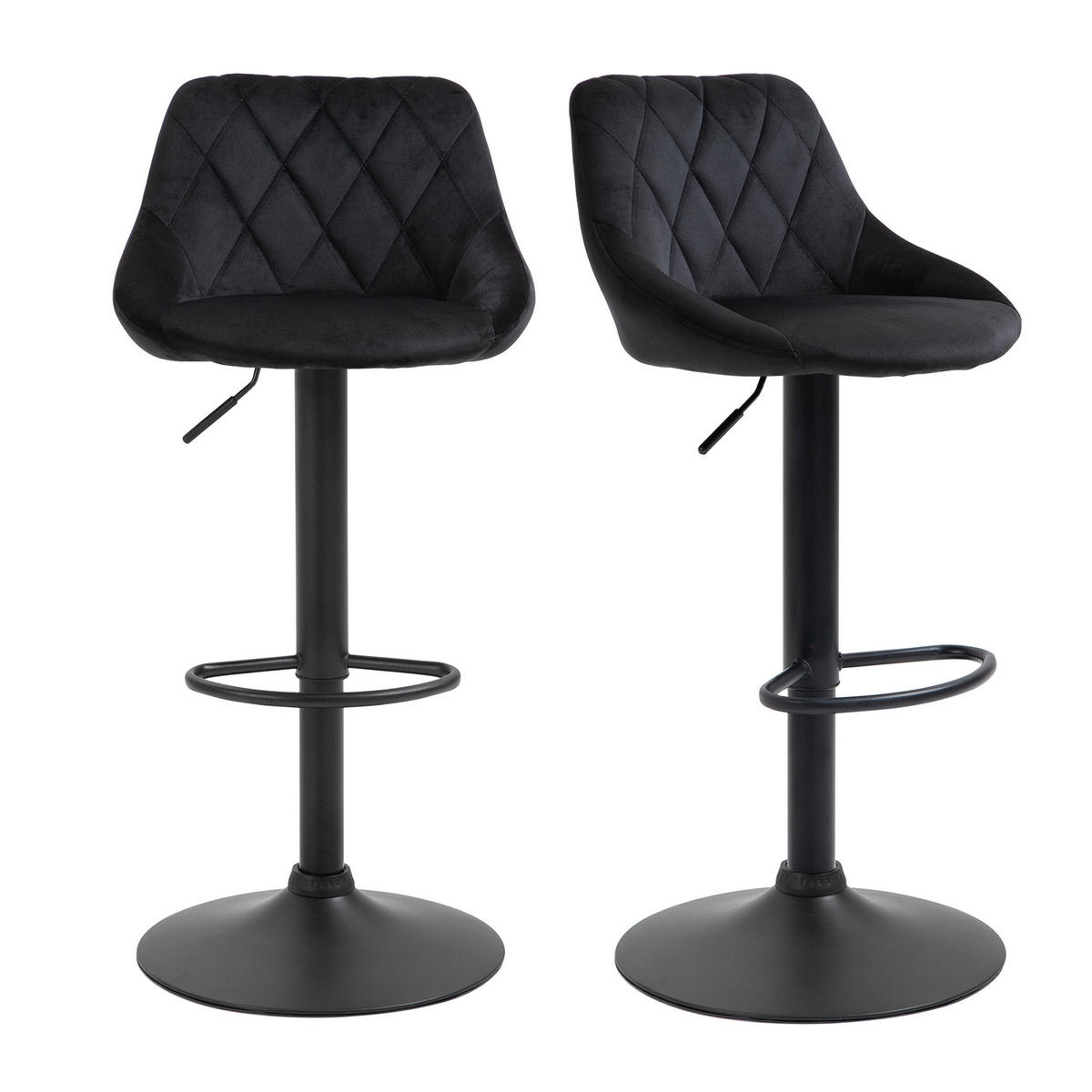 BARHOCKER 2er-Set DE-08014 höhenverstellbar, drehbar, Samtoptik Schwarz - Schwarz, Metall (46/104/48cm) - ComfortXL