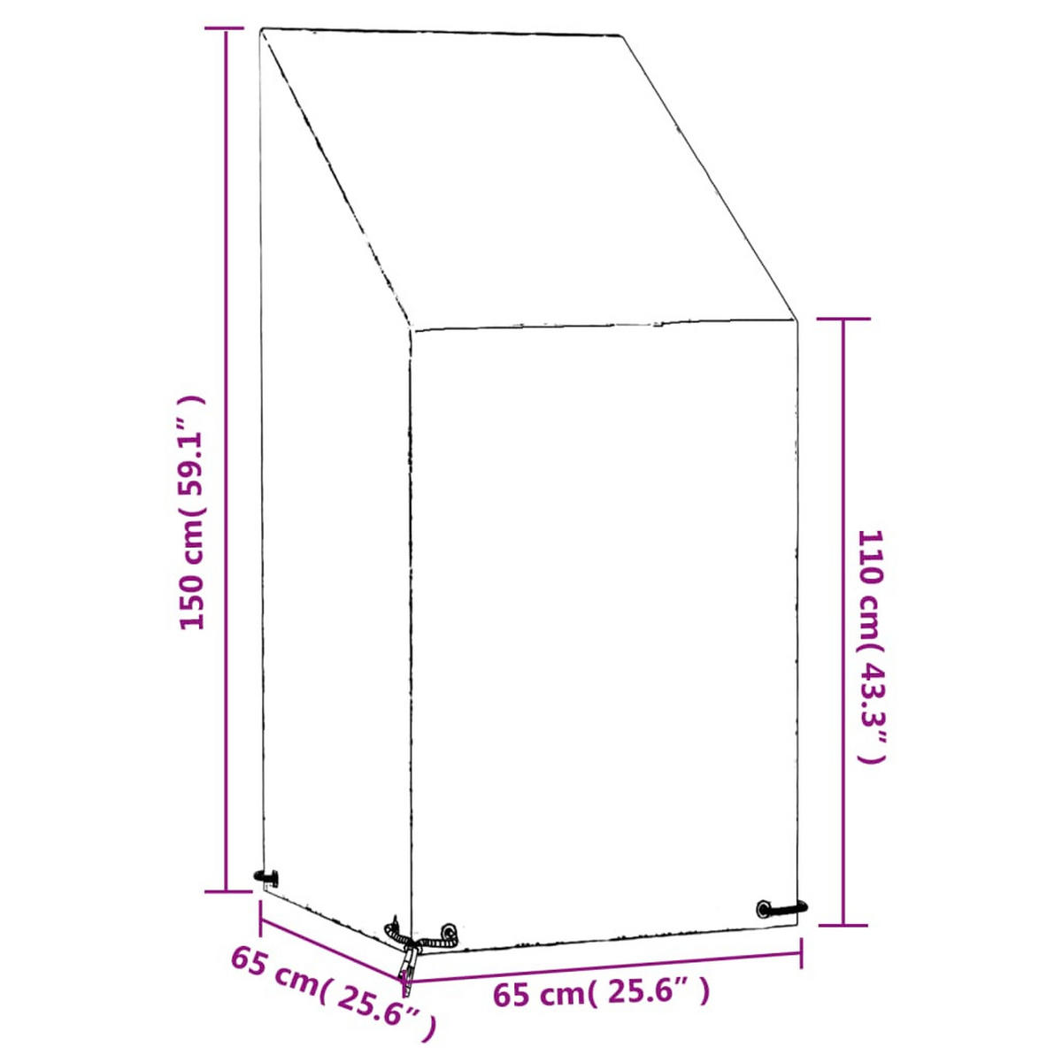 ABDECKUNG Für Gartenstuhl 8 Ösen 65/65/110/150 Cm Polyethylen - Schwarz, Kunststoff (65/65/150cm) - vidaXL