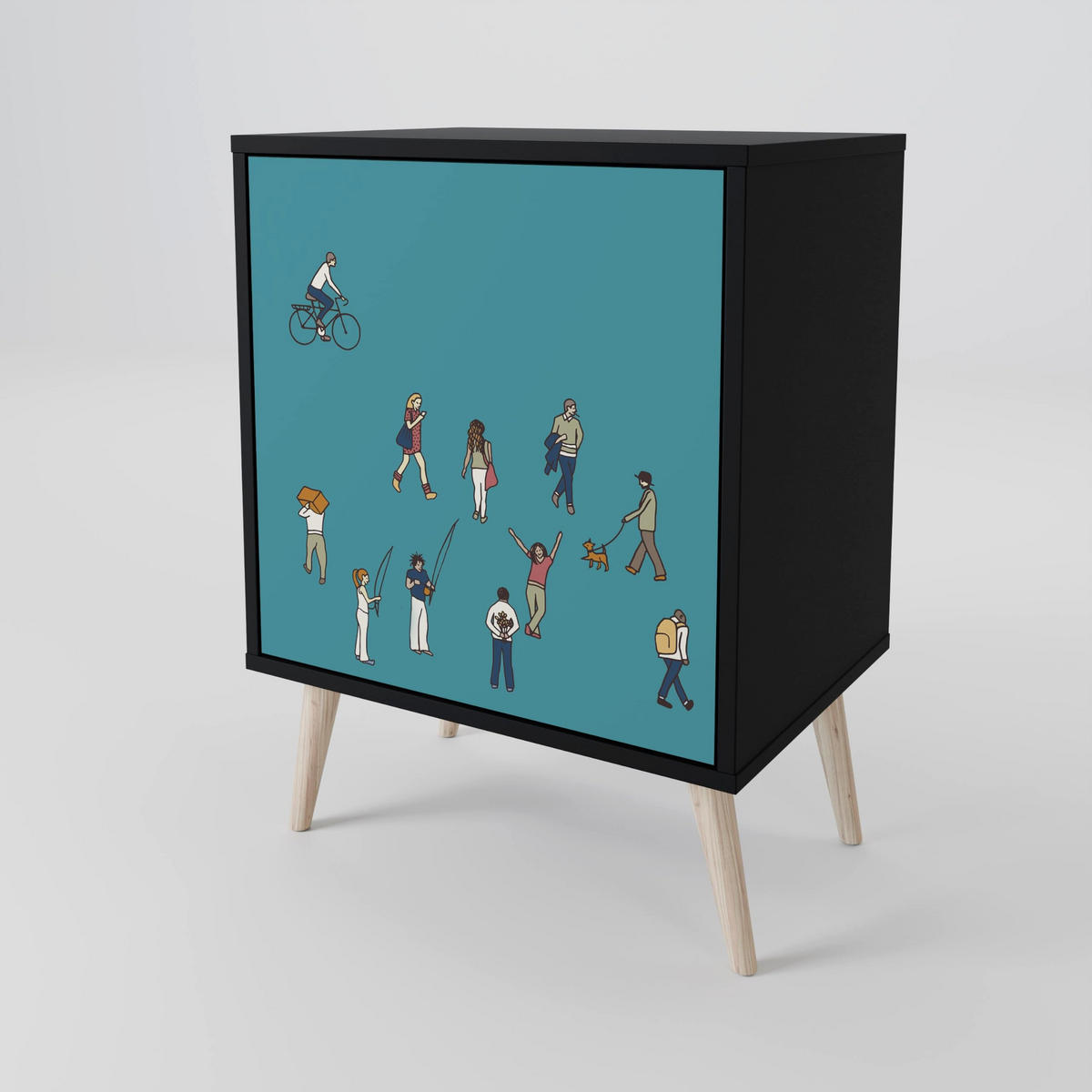 SIDEBOARD COLLECTIVE STREAM, Schwarz, 57,5x42x75,5 cm, Goldfarbene Metallfüße - Goldfarben/Multicolor, Holzwerkstoff/Metall (57.5/75.5/42cm) - SpaceRebels