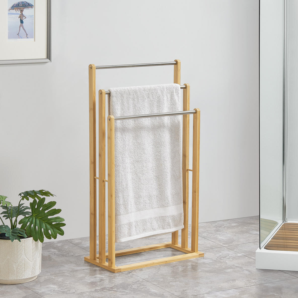 HANDTUCHSTÄNDER Porsanger - Naturfarben, Holz (46/84/24cm) - [en.casa]