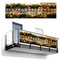 BALKON-SICHTSCHUTZ Blumen - Zaun - Stadtbild - Sommer - Pink, Kunststoff (300/90cm) - MuchoWow