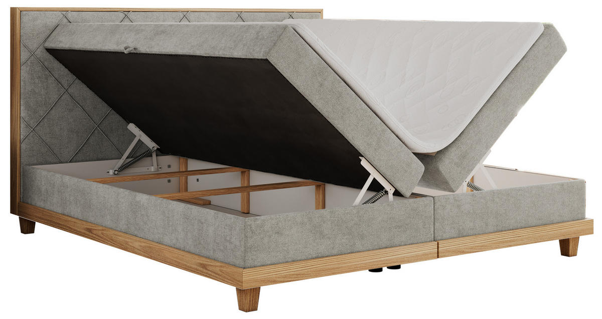 BOXBETT CAICOS 160/200 - Hellgrau Struktur - H4 - Hellgrau, Holz/Textil (160/200cm) - MKS