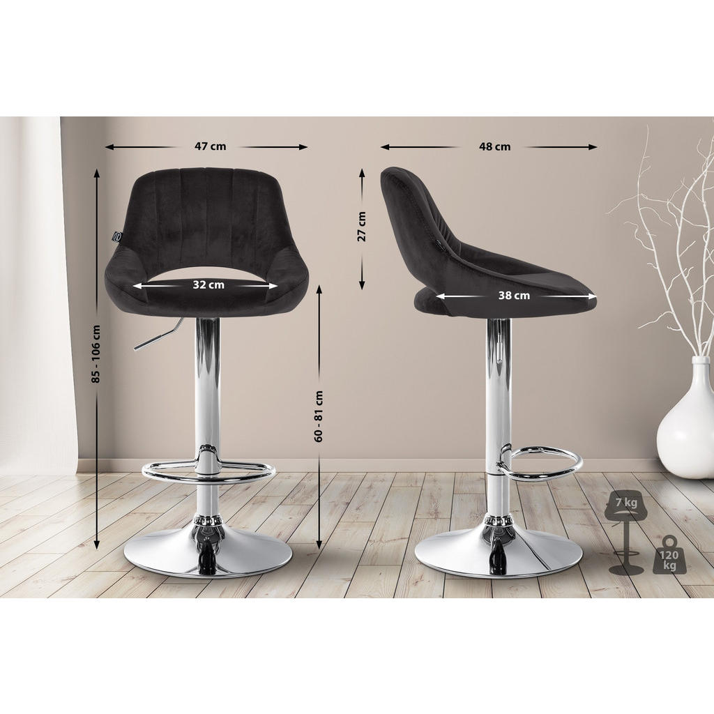 Thumbnail - CLP Barhocker, Schwarz, Textil, 47x85x48 cm, Esszimmer, Barmöbel, Barhocker