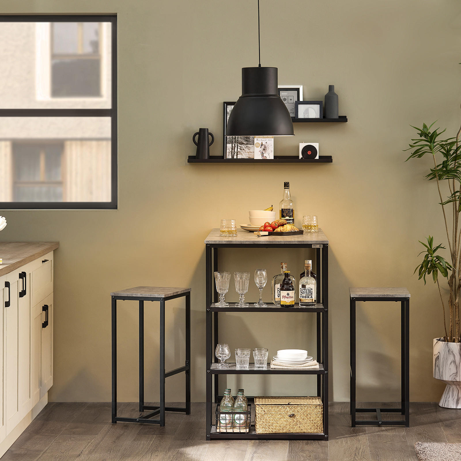 BARTISCH + 2 x BARSTÜHLE - Hellgrau, Holzwerkstoff/Metall (110/97/61cm) - SoBuy