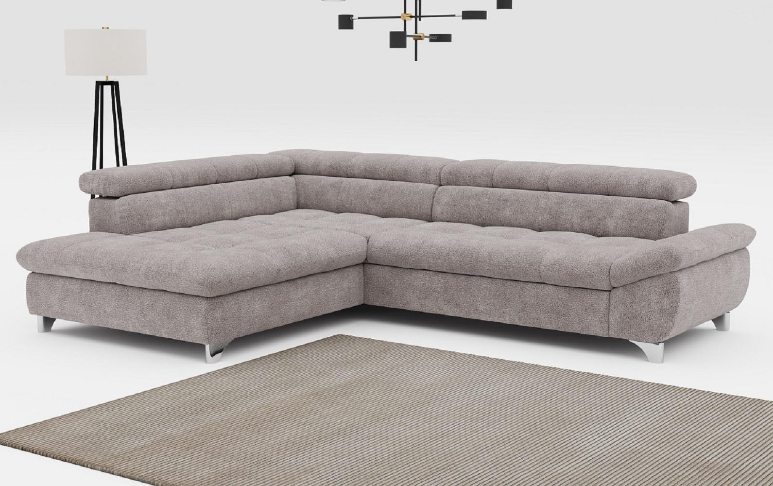 ECKSOFA mit Schlaffunktion und verstellbare Kopflehnen - Taupe/Silberfarben, Textil/Metall (312/234cm) - Cotta