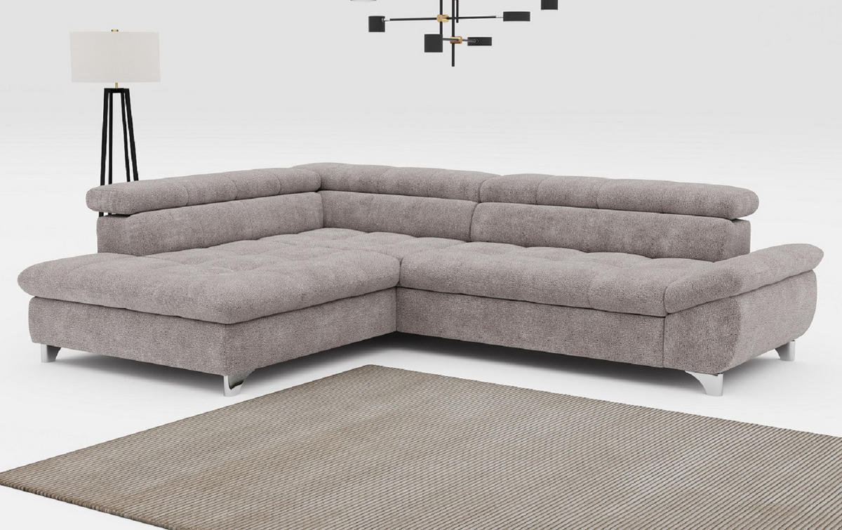 ECKSOFA mit Schlaffunktion und verstellbare Kopflehnen - Taupe/Silberfarben, Textil/Metall (312/234cm) - Cotta