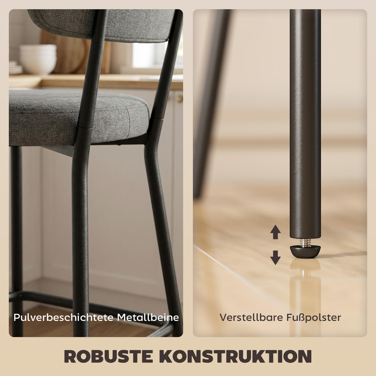 BARHOCKER 2er-Set DE-08043 mit geschwungener Rückenlehne Grau - Grau, Metall (49/93/53cm) - ComfortXL