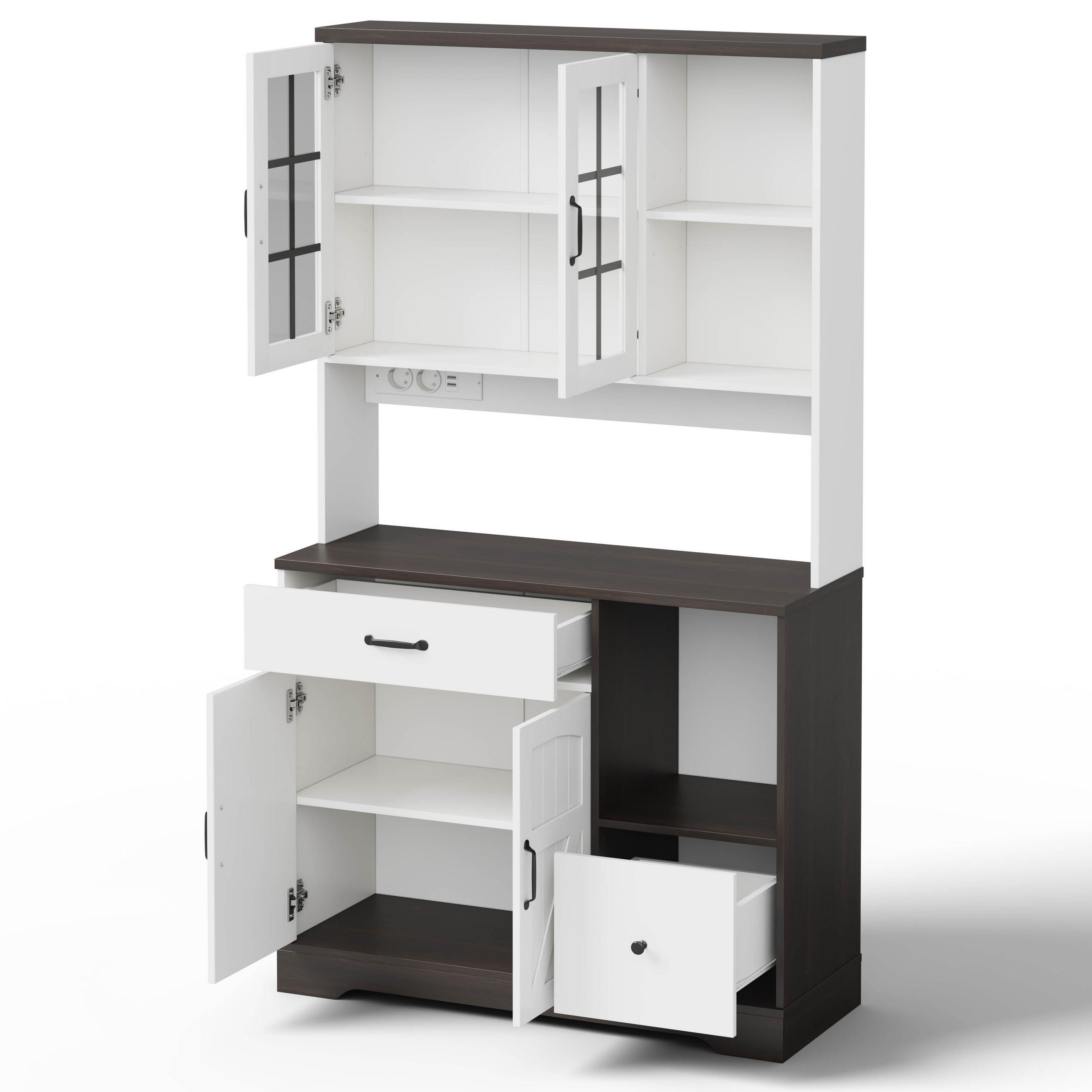 BUFFET 105/40/185 cm Weiß mit verstellbaren Einlegeböden, 2 Schubladen und farbwechselnder LED-Beleuchtung - Weiß, Holz (105/185/40cm) - Oxeza