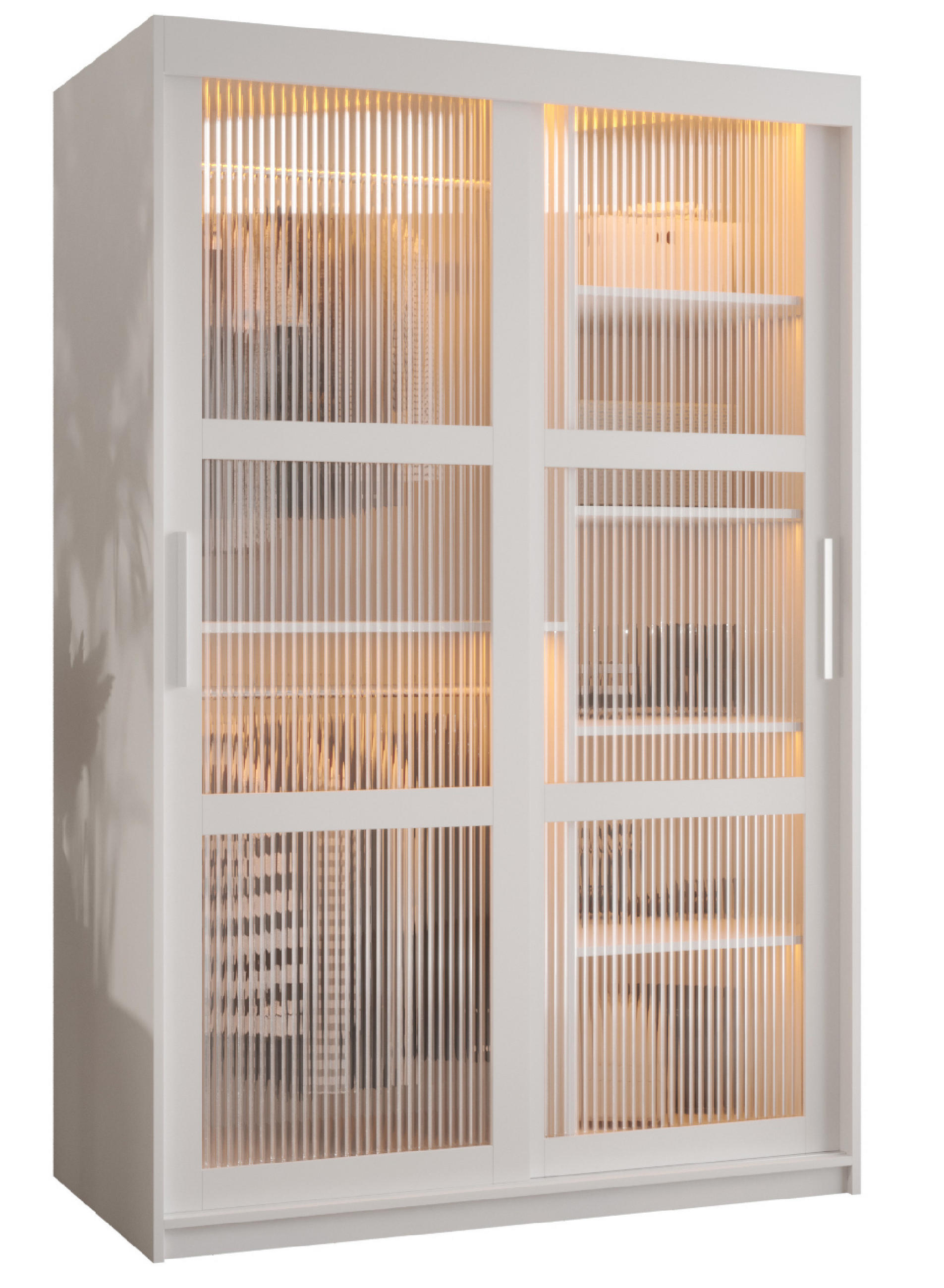 SCHWEBETÜRENSCHRANK 200/120/62 2-türig - Silberfarben/Weiß, Holz/Kunststoff (120/200/62cm) - Abiks Möbel