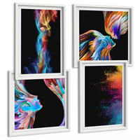 BILDER SET 4er Set - 50x50 cm & 40x60 cm Weißer Rahmen - Farbenfrohe Abstraktionen, Gesichter, Formen - Weiß, Kunststoff (50/50cm) - TULUP