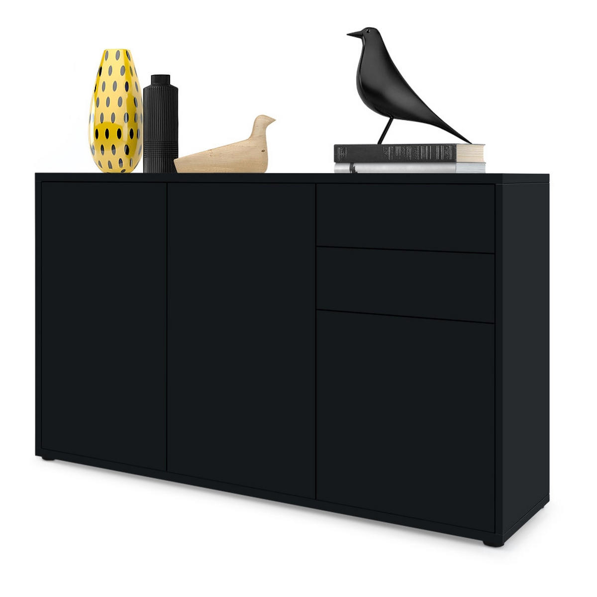 KOMMODE Ben Front in Schwarz matt - Schwarz, Holzwerkstoff (117/74/36cm) - Vladon