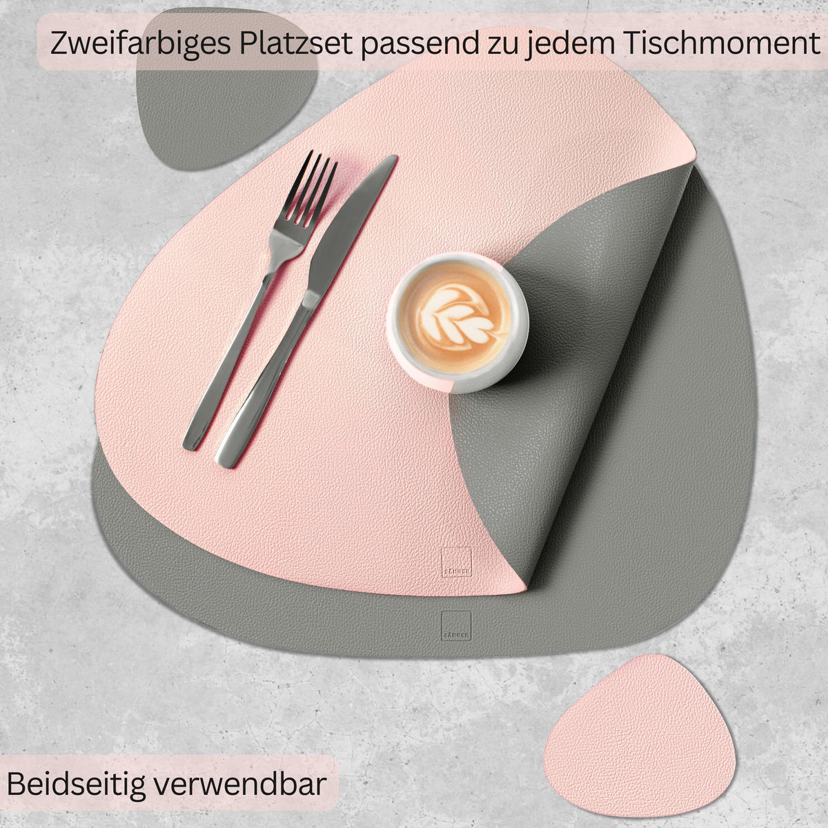 TISCHSET - Kunstleder - Doppelseitig - Rosa/Grau - Organisch - 44x37cm - 12 Stück - Rosa, Kunststoff (44/37cm) - Sänger