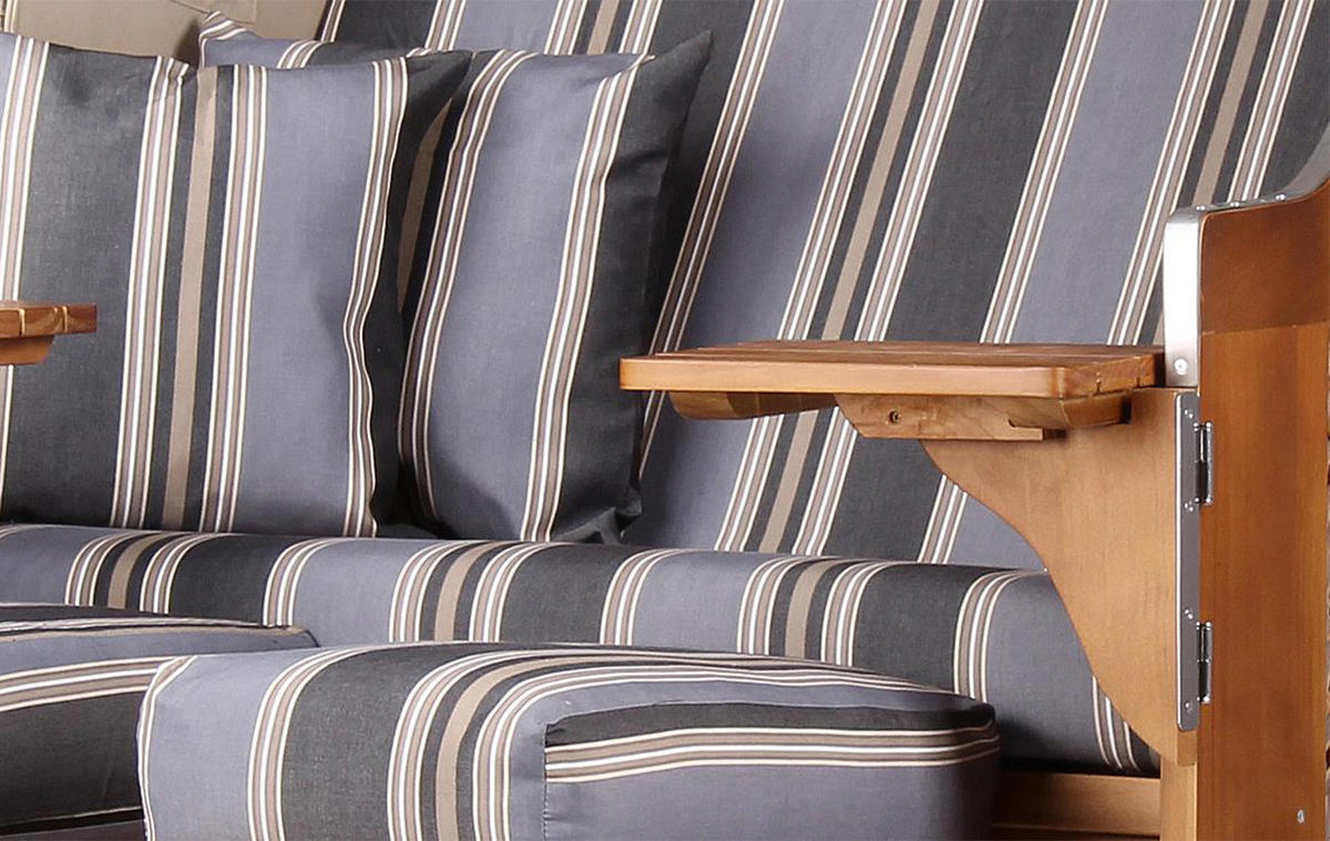 STRANDKORB Komplettset - Schleswig Pinie - PE mokka - Modell 555 - Blaugrau, Holz (120/160/80cm) - bene living