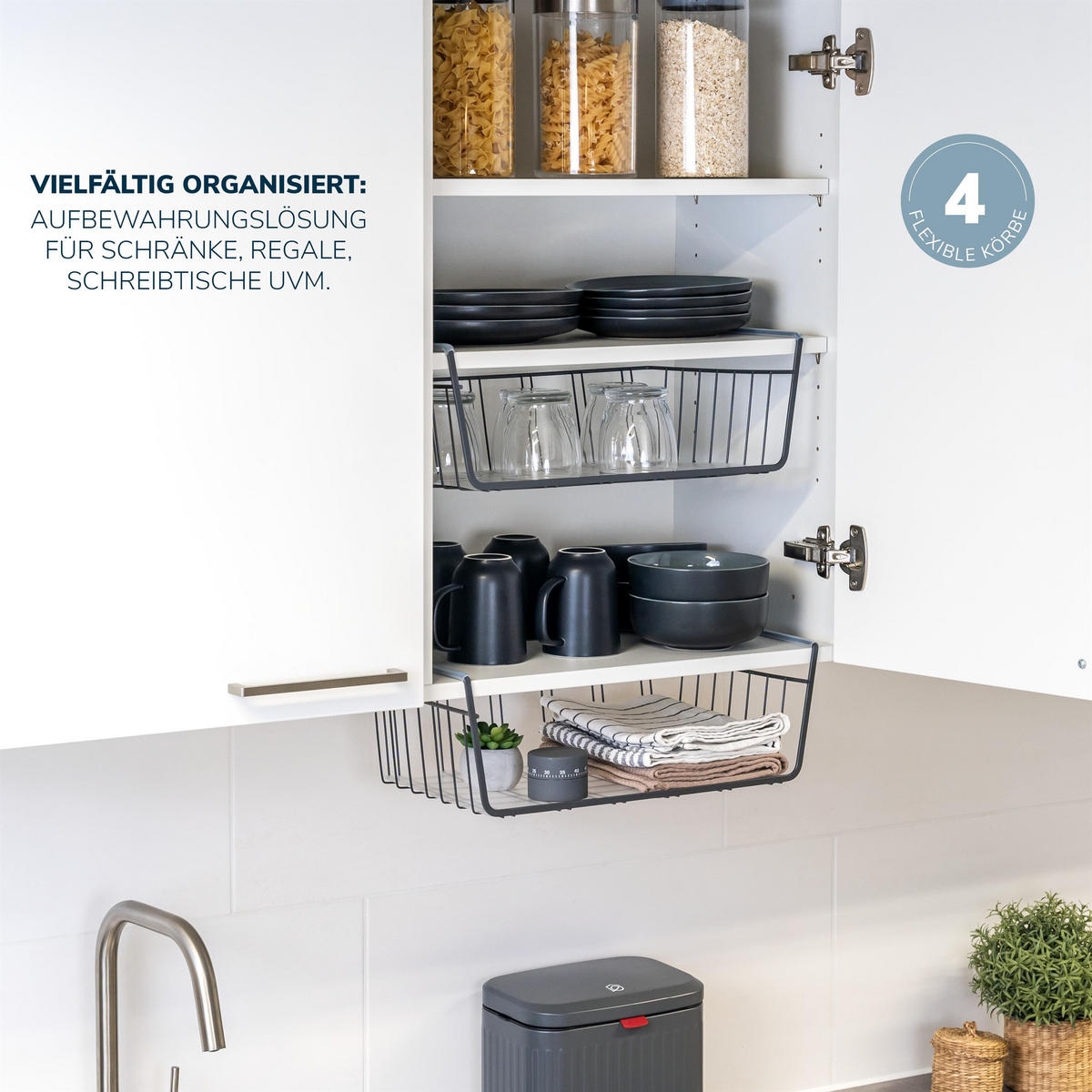 SCHRANKKÖRBE 4er-Set, grau - Grau, Metall (41/14/26cm) - eluno