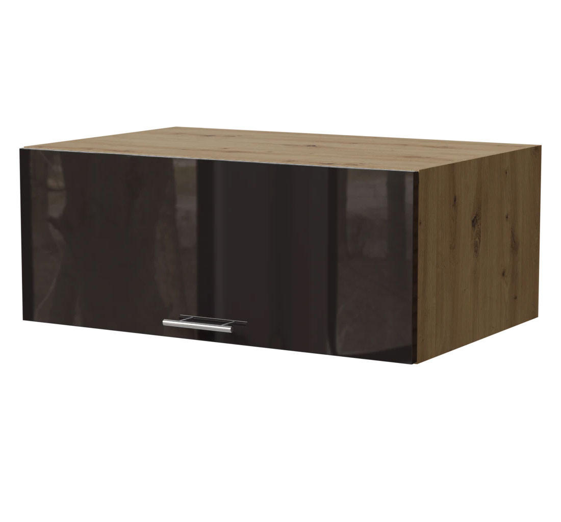 Feldmann-Wohnen Aufsatzschrank Schwarz Hochglanz, Eiche Artisan 90x36x59 cm