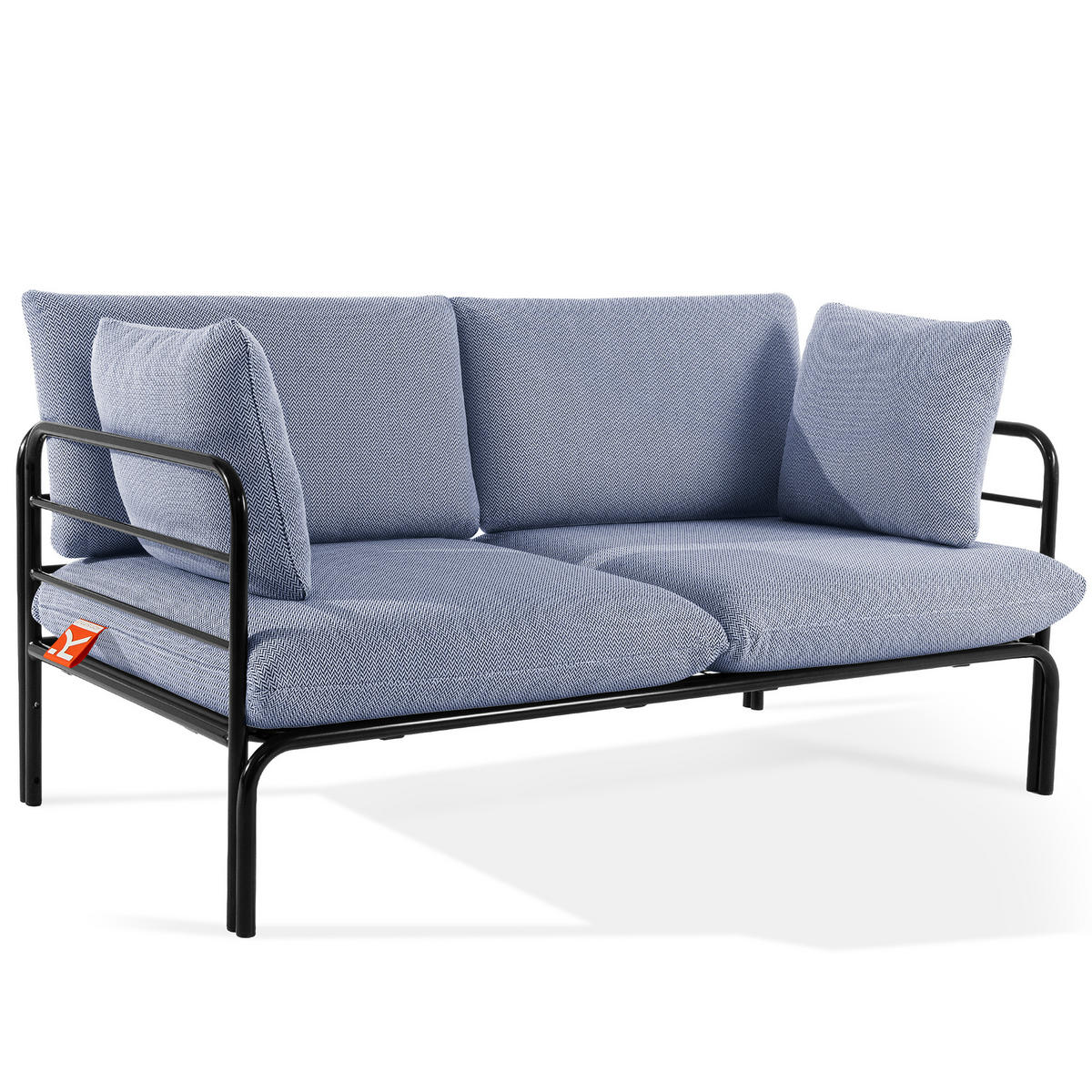 GARTENSOFA RAMBE 2-Personen mit Kissen, Anthrazit - Anthrazit/Dunkelblau, Textil/Metall (150/80/80cm) - KONSIMO®