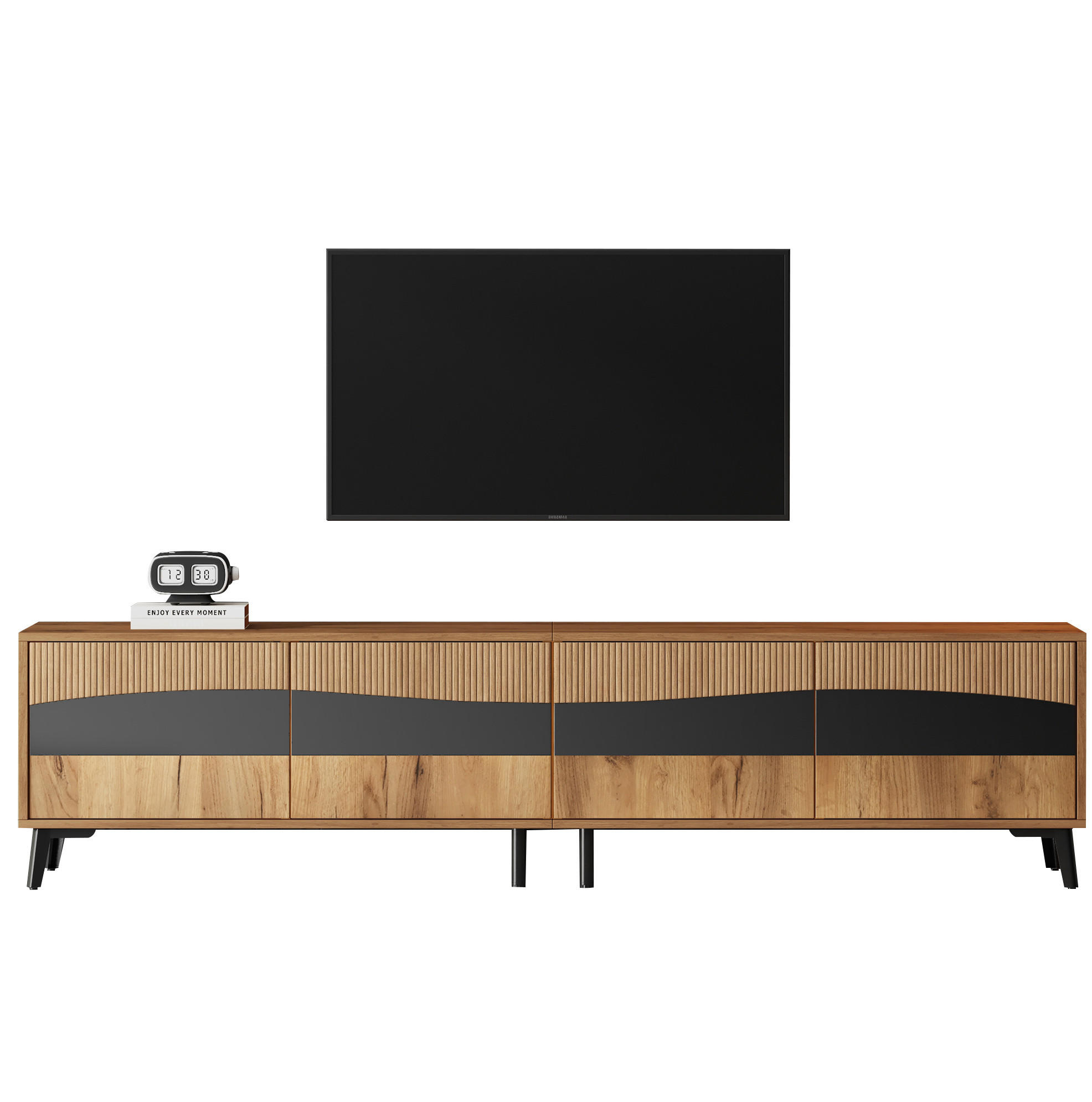LOWBOARD 180/40/50 cm aus Spanplatte mit 4 Türen und symmetrischem Design Naturfarben/Schwarz - Naturfarben, Holzwerkstoff (180/50/40cm) - Modenvie
