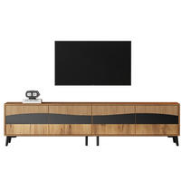 LOWBOARD 180/40/50 cm aus Spanplatte mit 4 Türen und symmetrischem Design Naturfarben/Schwarz - Naturfarben, Holzwerkstoff (180/50/40cm) - Modenvie