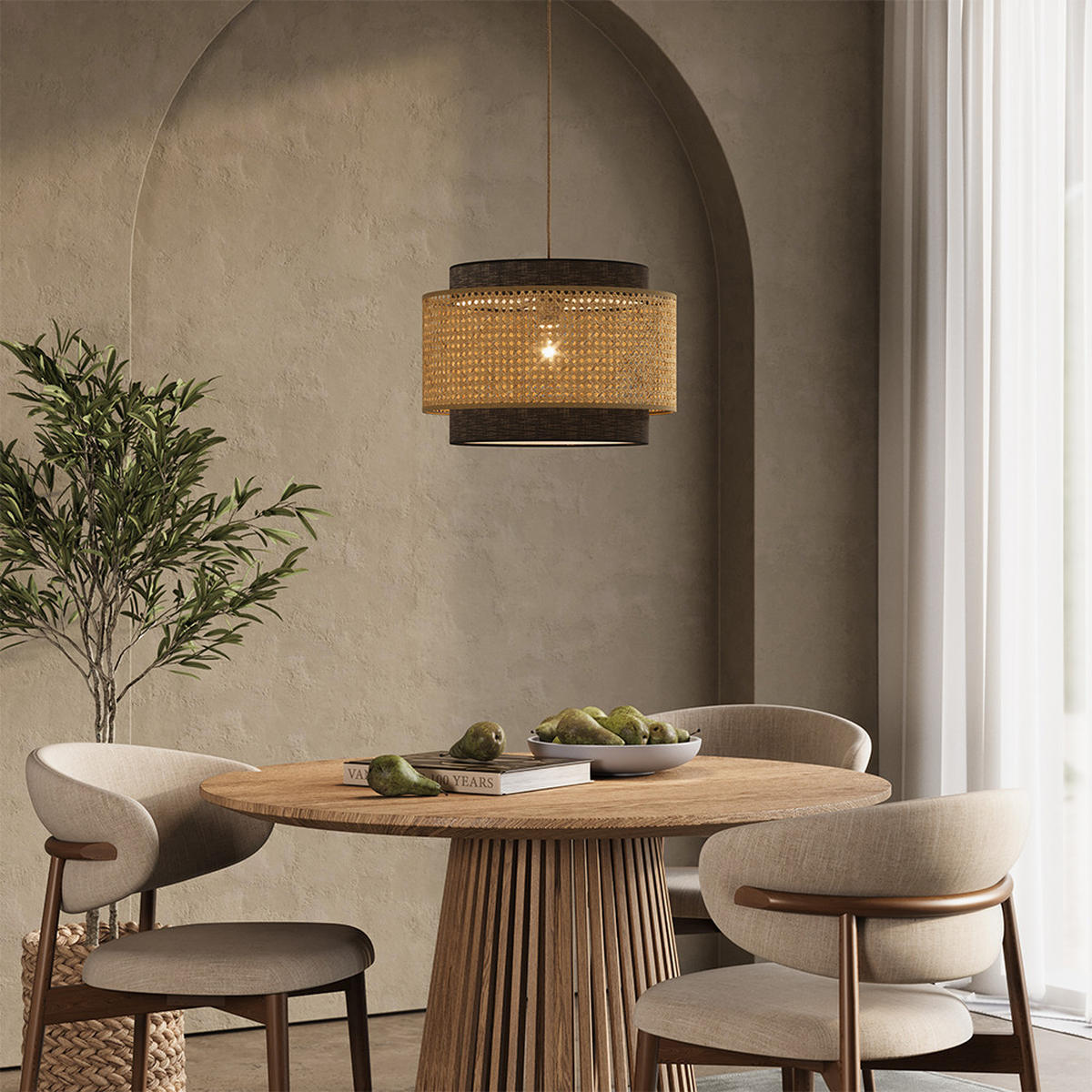 STROPNÍ SVÍTIDLO Morten Černá 45 x 31 cm - černá, přírodní materiály (45/45/31cm) - Vicco