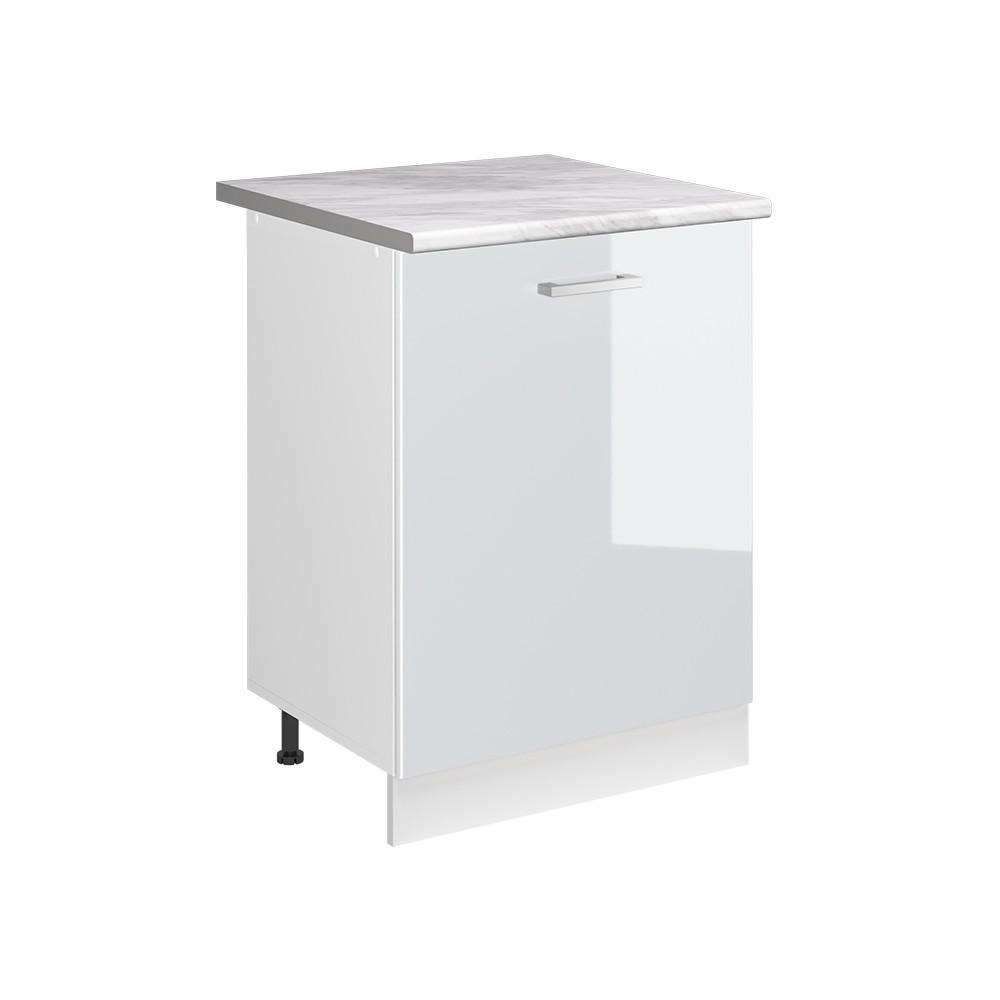 DULAP DE BAZĂ DE BUCĂTĂRIE R-Line, Alb lucios ridicat/Alb, 60 cm cu 1 ușă стільниця Мармур