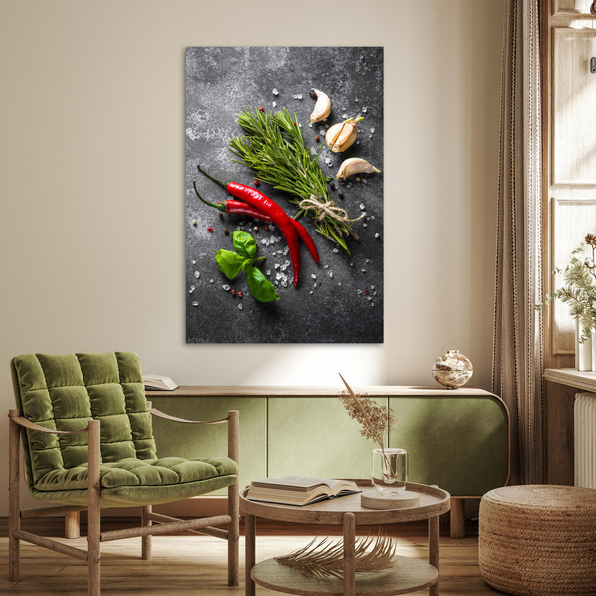 POSTER Pfeffer - Kräuter - Gewürze - Beton 80x120 cm - Dunkelgrau, Papier (80/120/0.1cm) - MuchoWow