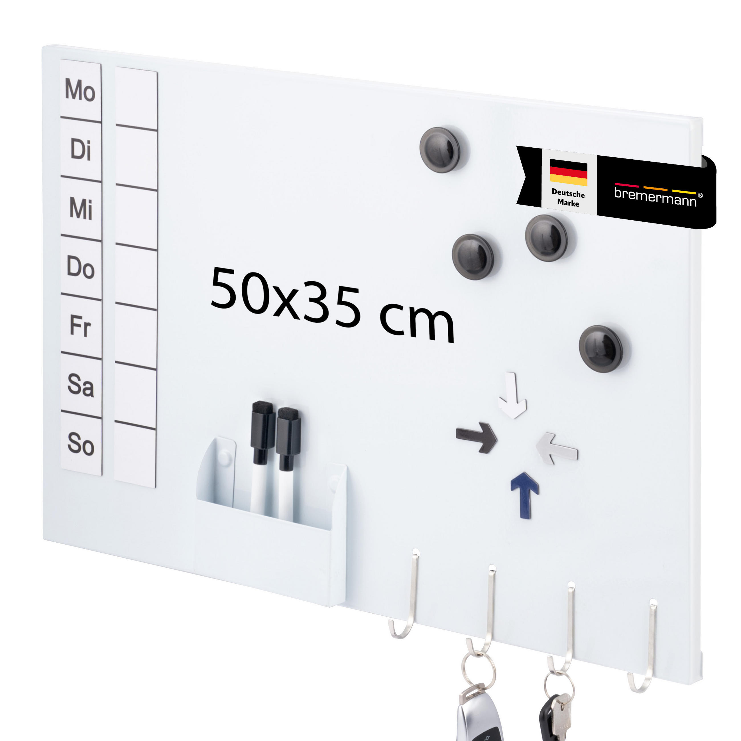 MAGNETTAFEL inkl. Zubehör, Metall weiß - Weiß, Metall (50/35/1.5cm) - bremermann