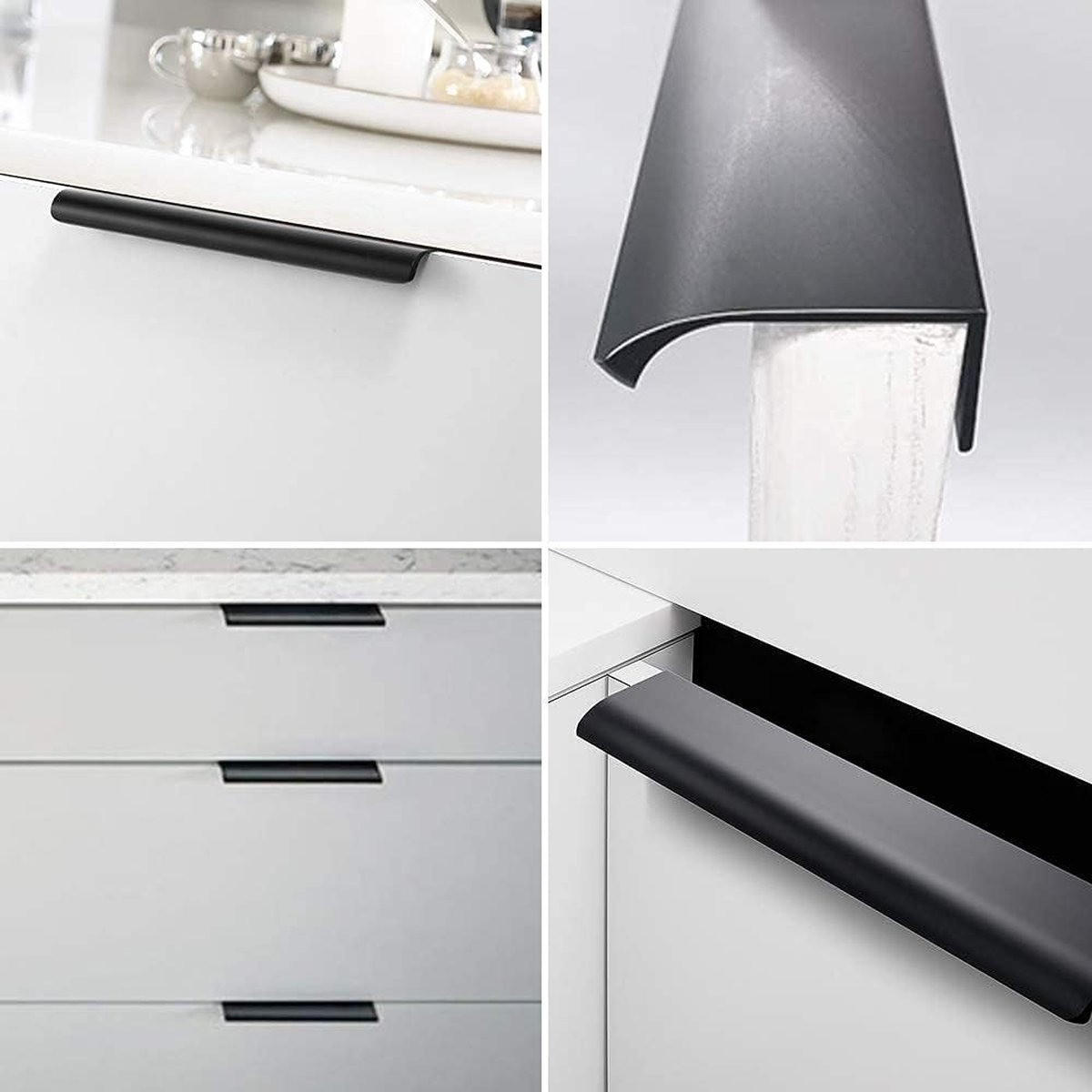 GRIFF 4er-Set Schwarz unsichtbar Aluminium 20 cm Möbel Schrank - Schwarz, Metall (2/4/20cm) - MCBOSON